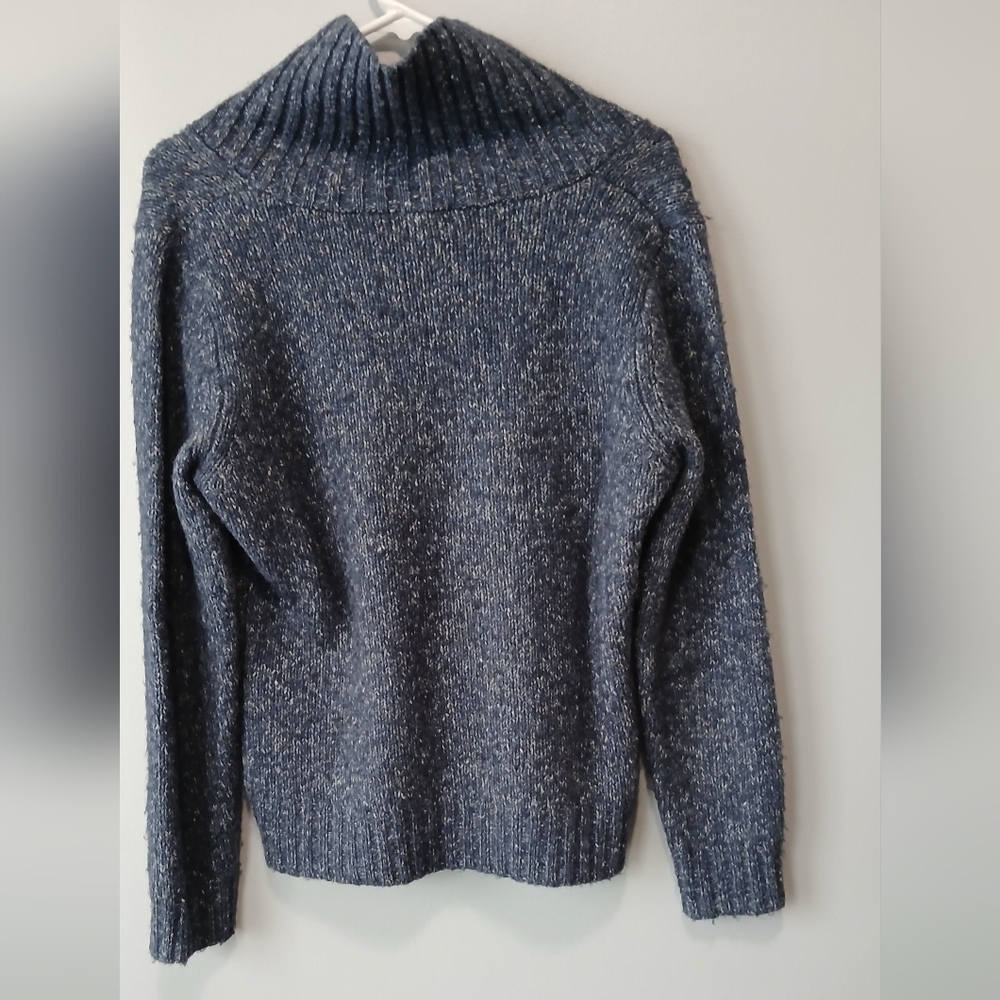 L.L. Bean Blue Shawl Neck Wool Blend Sweater Women Medium Fisherman Outdoor - Picture 2 of 3